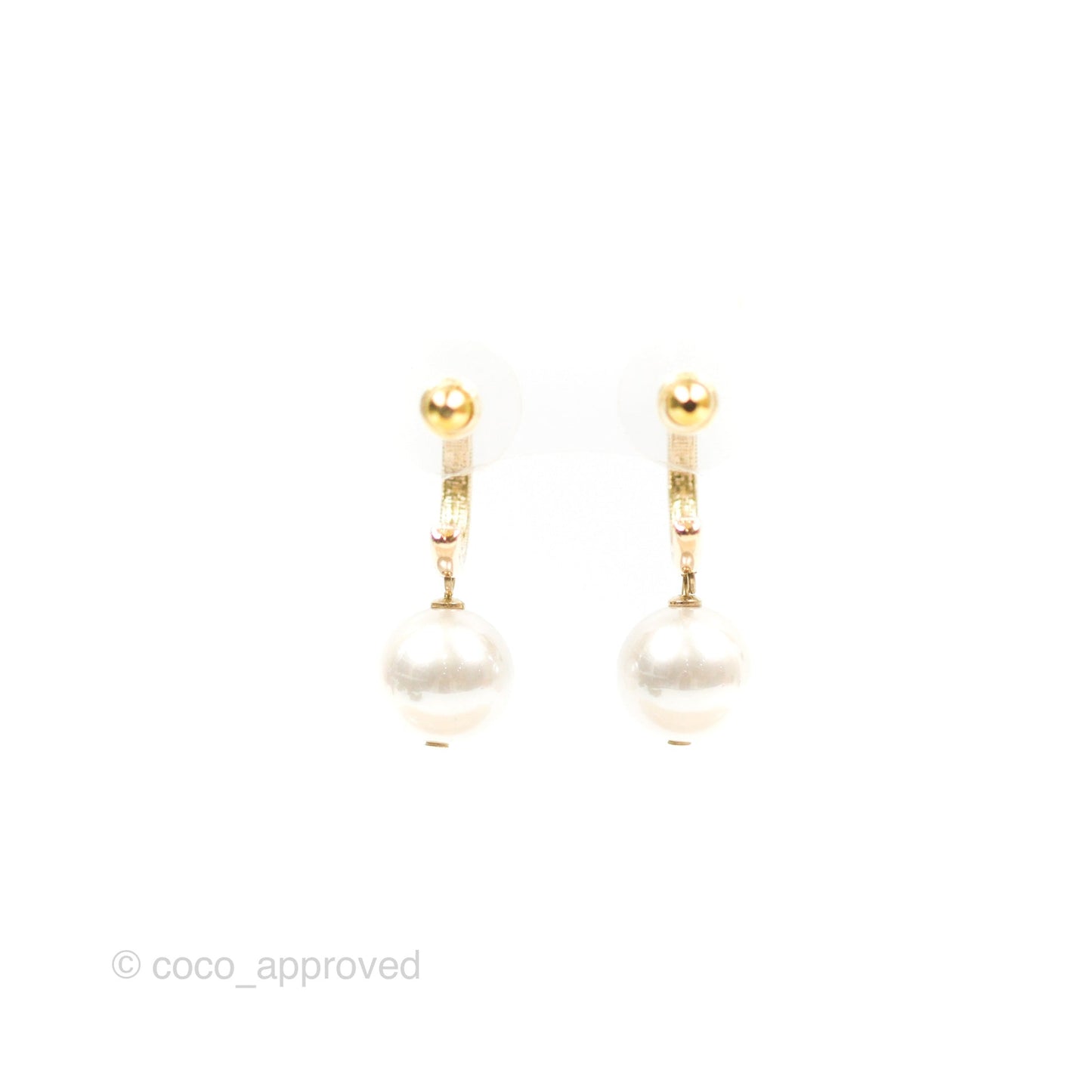 Chanel CC Crystal Pearl Drop Hoop Earrings Gold Tone 22S