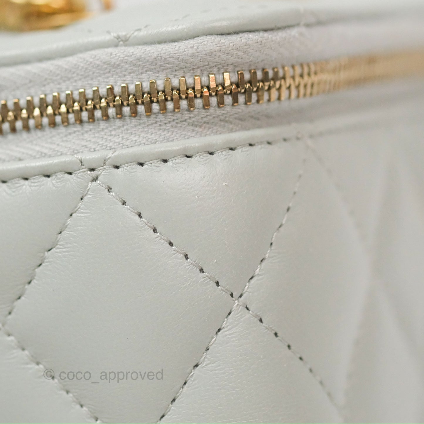 Chanel Quilted Vanity Rectangular with Chain Grey Blue Lambskin Gold Hardware