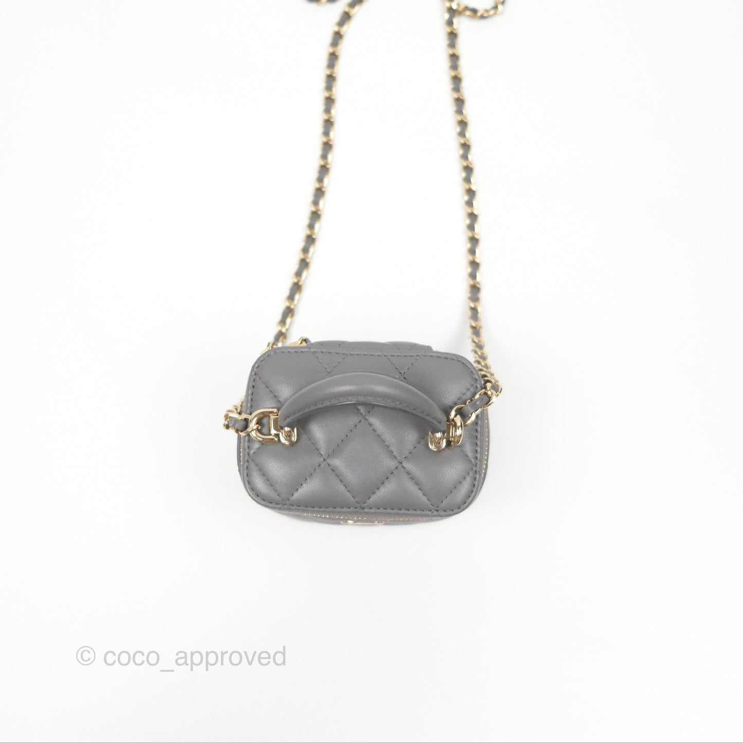 Chanel Mini Top Handle Vanity With Chain Grey Lambskin Gold Hardware