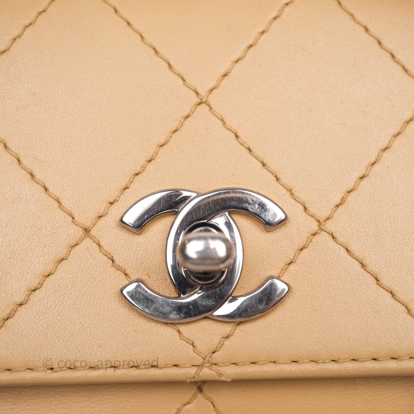 Chanel Vintage Quilted Kelly Shoulder Bag Beige Silver Hardware