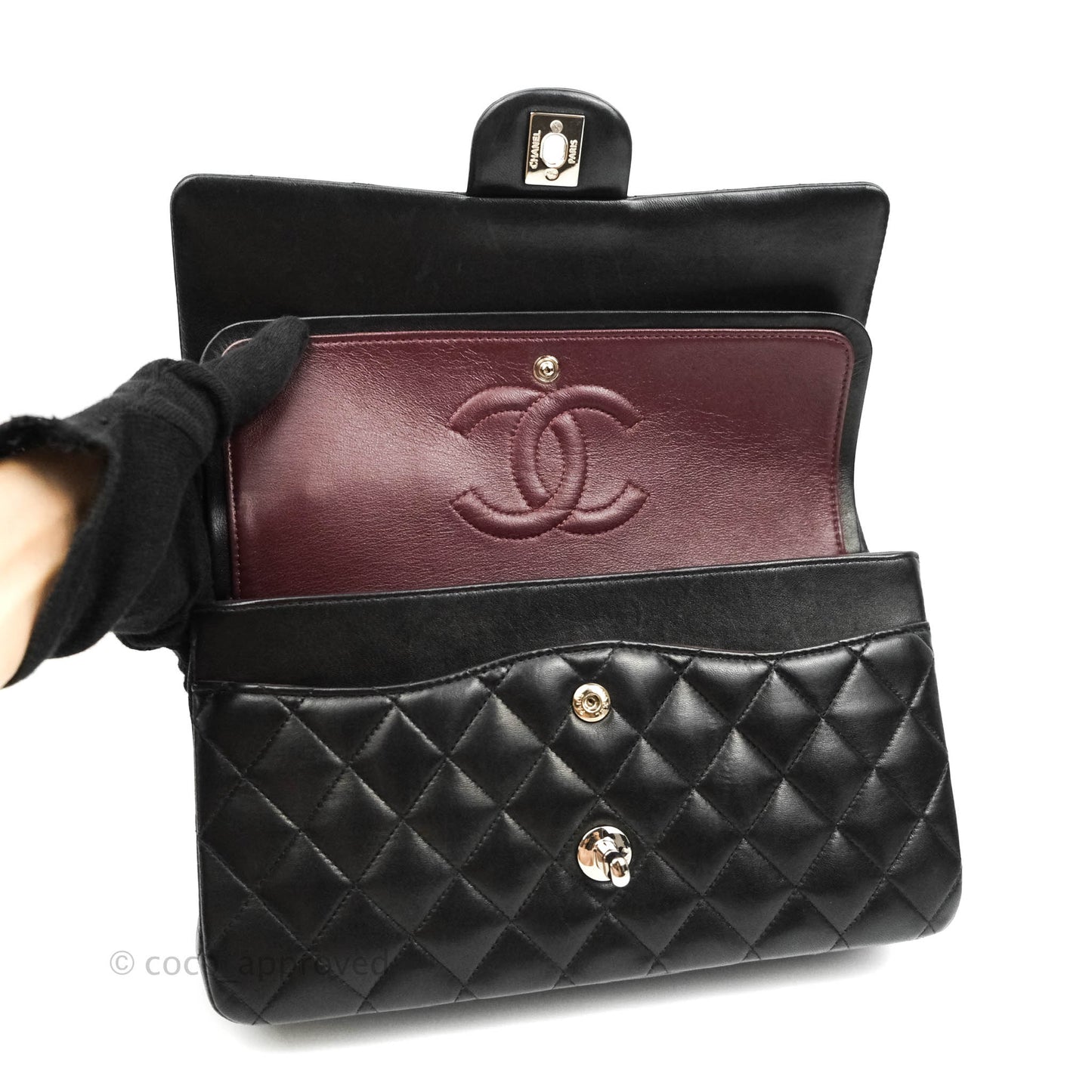 Chanel Classic M/L Medium Double Flap Black Lambskin Silver Hardware