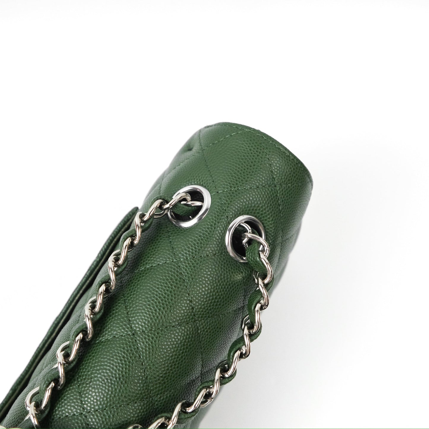 Chanel Classic M/L Medium Flap Quilted Dark Green Caviar Silver Hardware