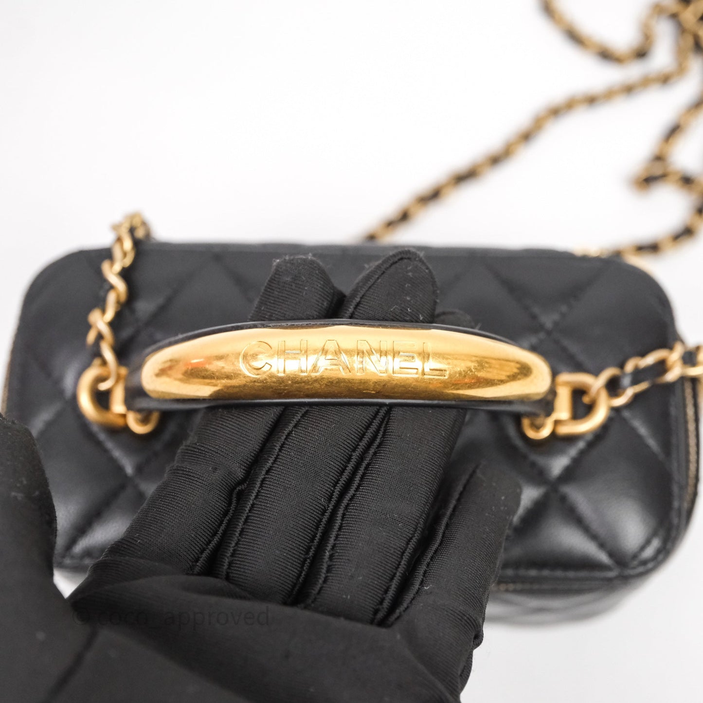 Chanel Vanity Rectangular Metal Top Handle Black Lambskin Aged Gold Hardware