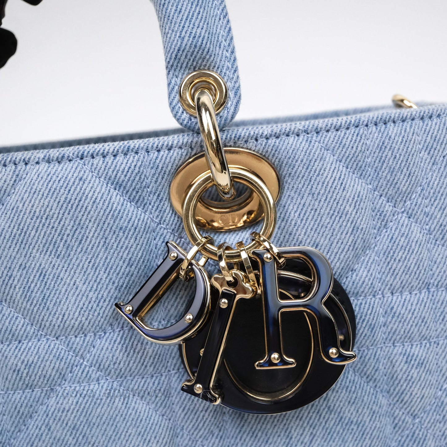 Christian Dior Medium Lady D-Joy Bag Denim Cannage Gold Hardware