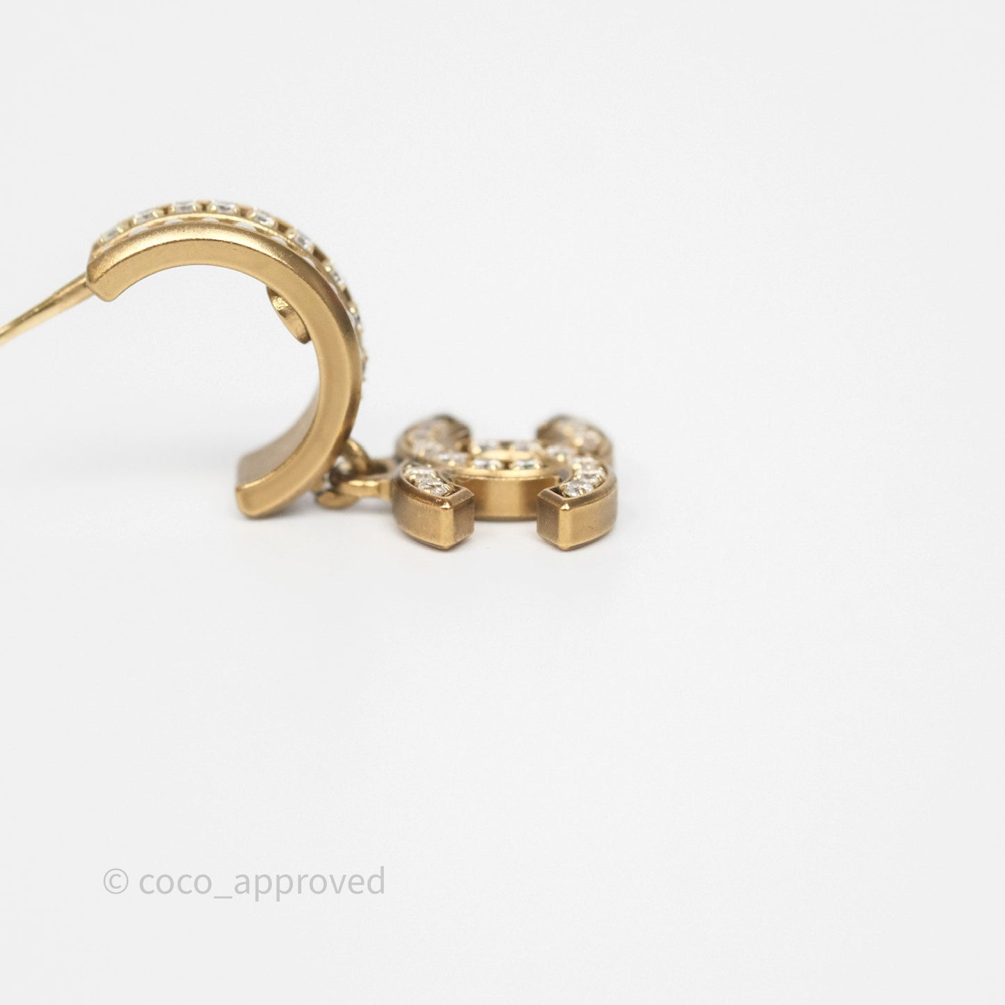 Chanel CC Crystal Pearl Hoop Earrings Gold Tone 21C