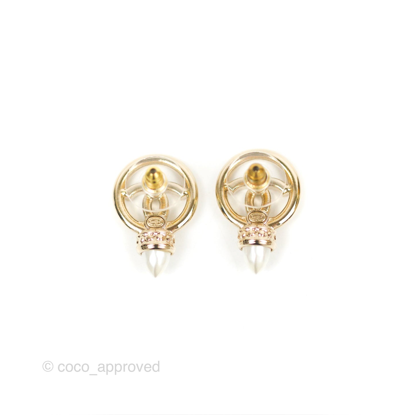 Chanel CC Crystal Pearl Earrings Gold Tone 22C