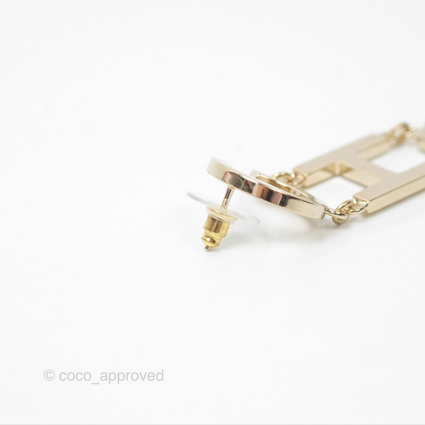 Chanel Letter Cha-Nel Logo Drop Earrings Gold Tone 21V