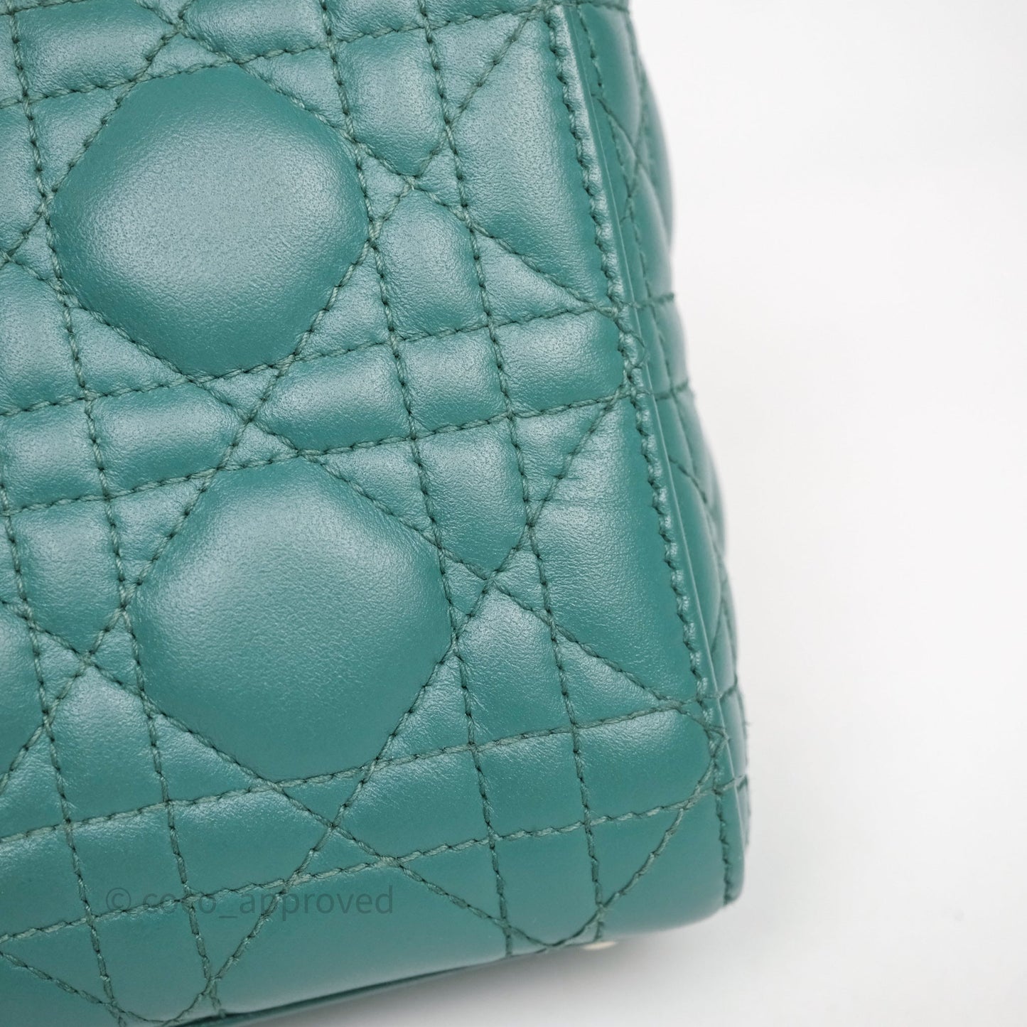 Christian Dior Mini Lady Dior Cannage Green Lambskin Gold Hardware