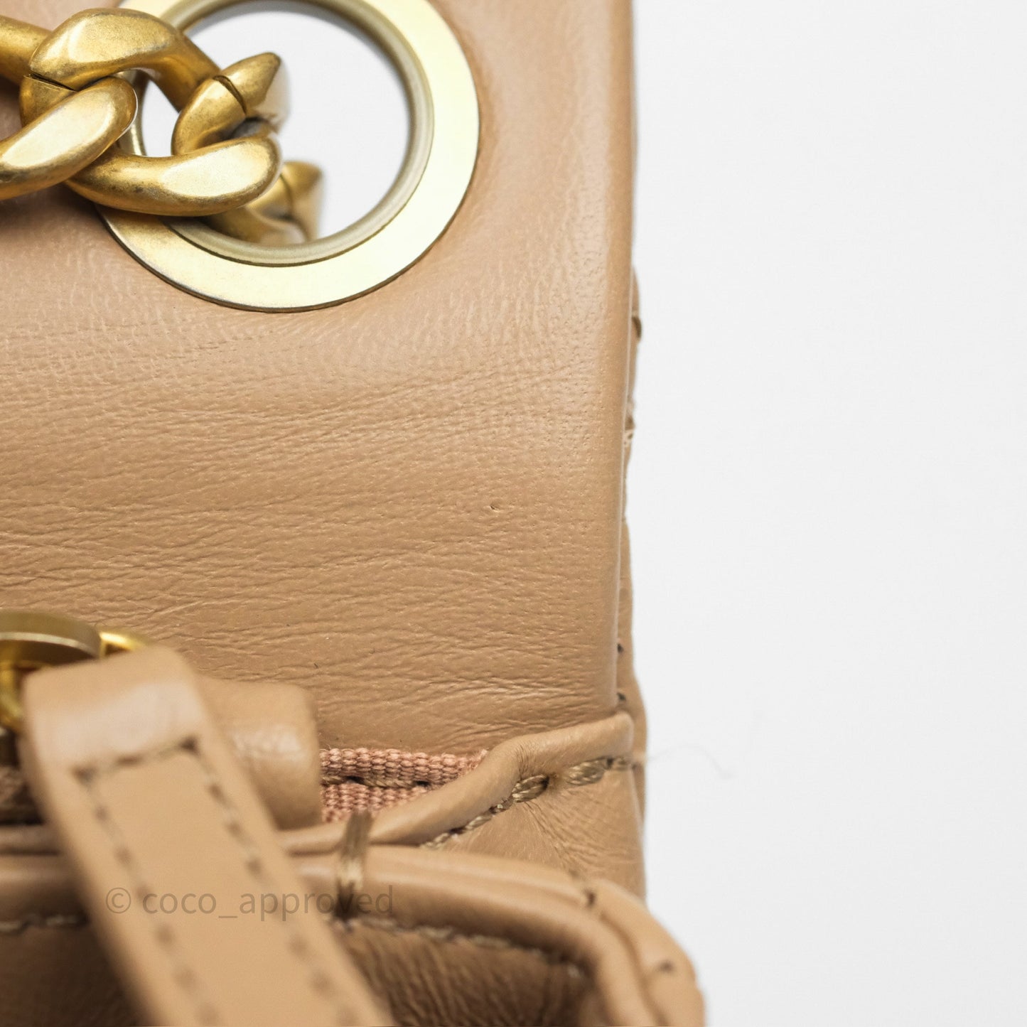 Chanel Medium All Slide Adjustable Chain Flap Bag Beige Lambskin Aged Gold Hardware