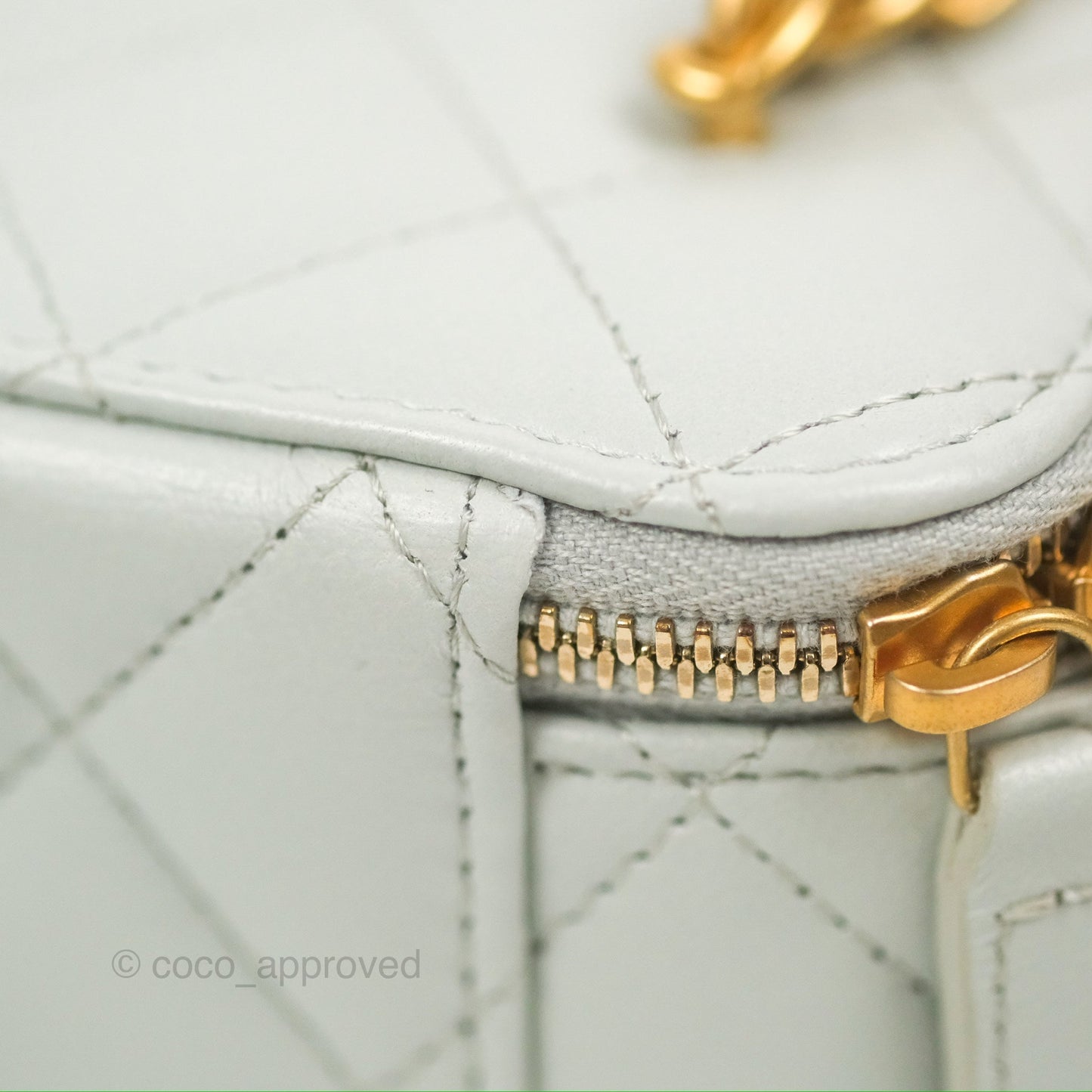 Chanel Quilted Vanity Rectangular with Camellia Adjustable Chain Light Blue Lambskin 23S