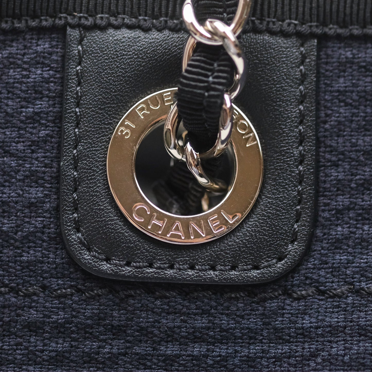 Chanel Medium Deauville Navy Canvas Silver Hardware