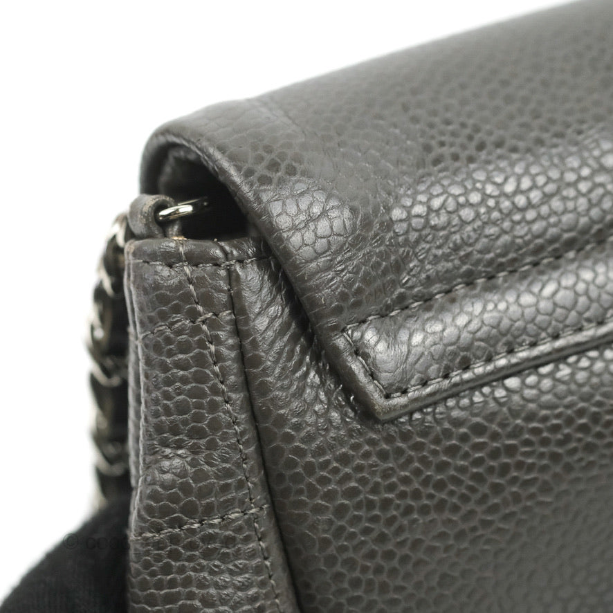 Chanel Half Moon Wallet on Chain WOC Dark Grey Caviar Silver Hardware
