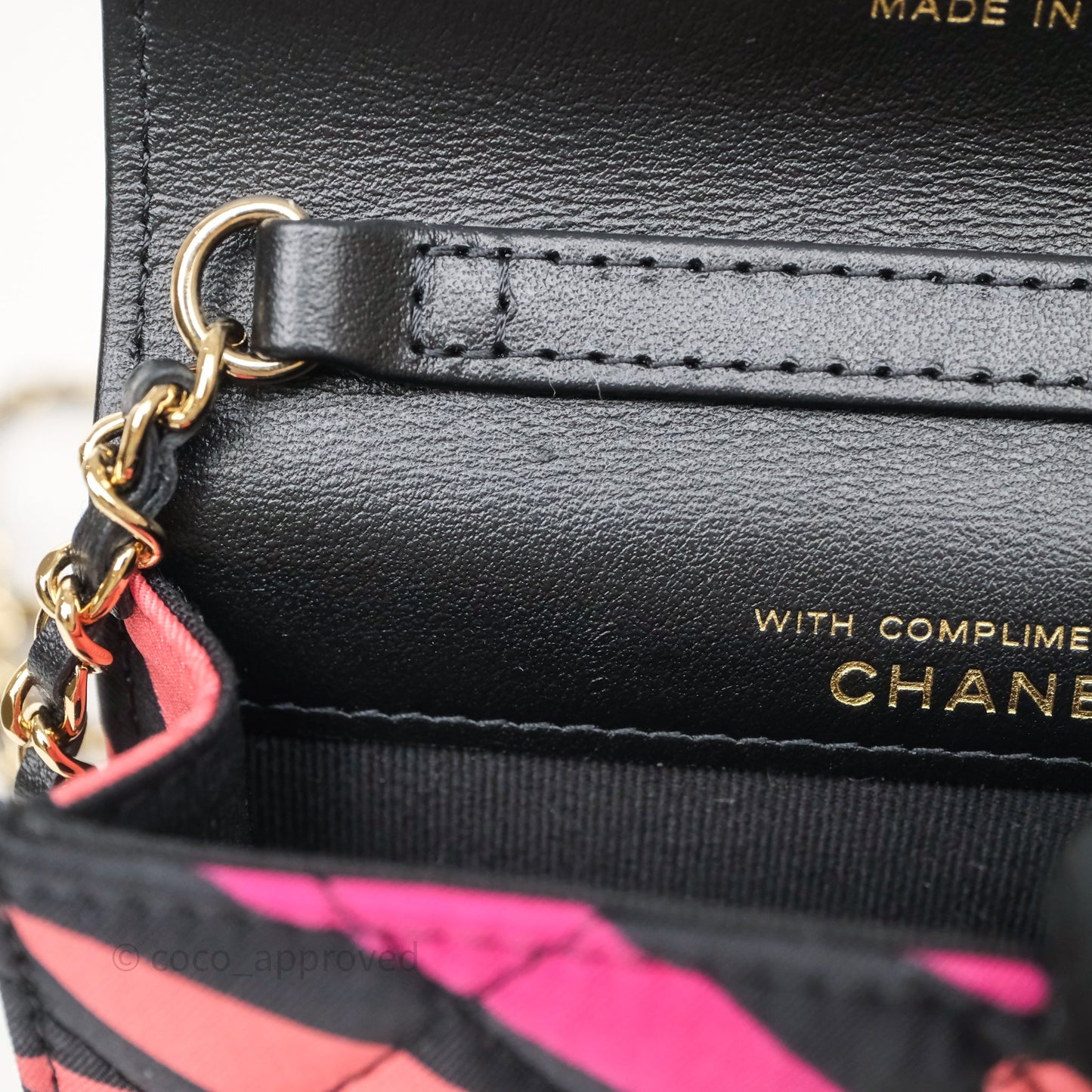Chanel Mini Wallet With Chain CC Floral Printed Fabric Gold Hardware