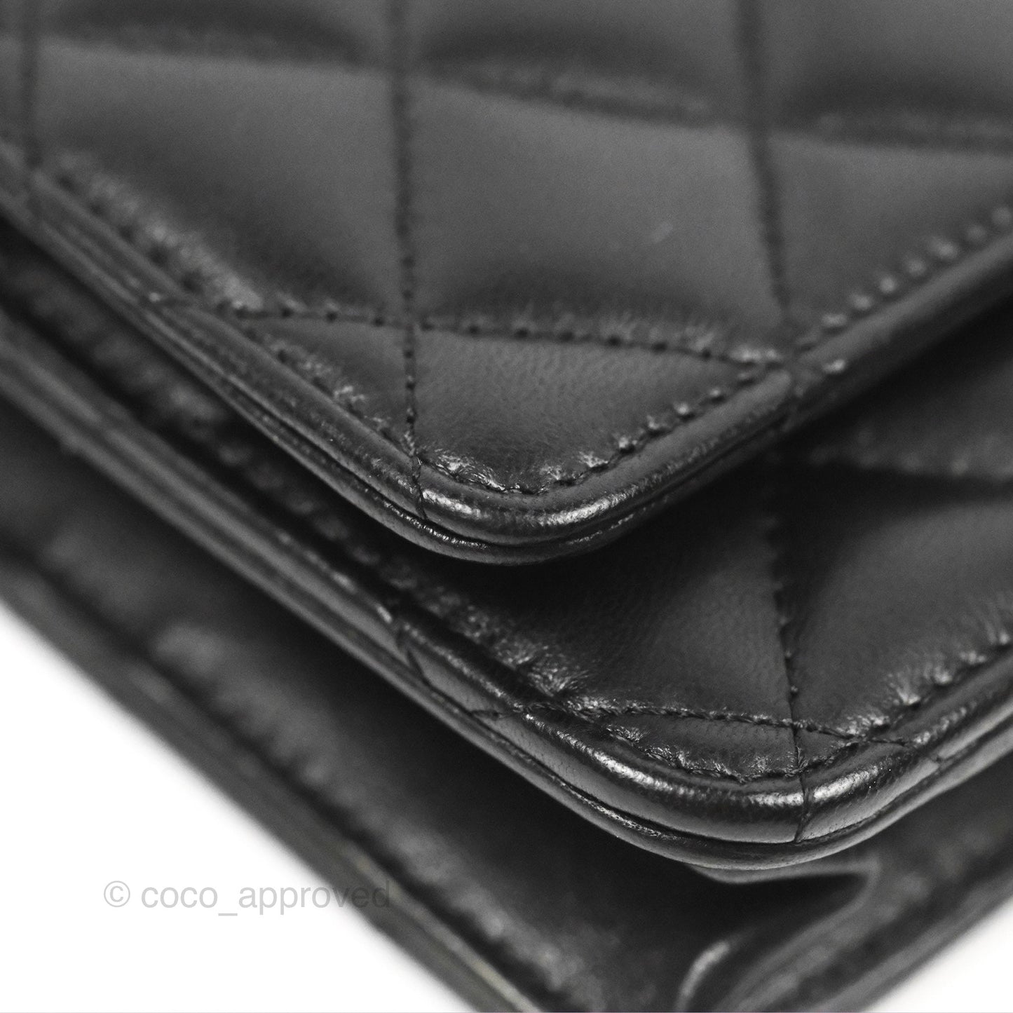 Chanel Classic Quilted Wallet On Chain WOC Black Lambskin Silver Hardware