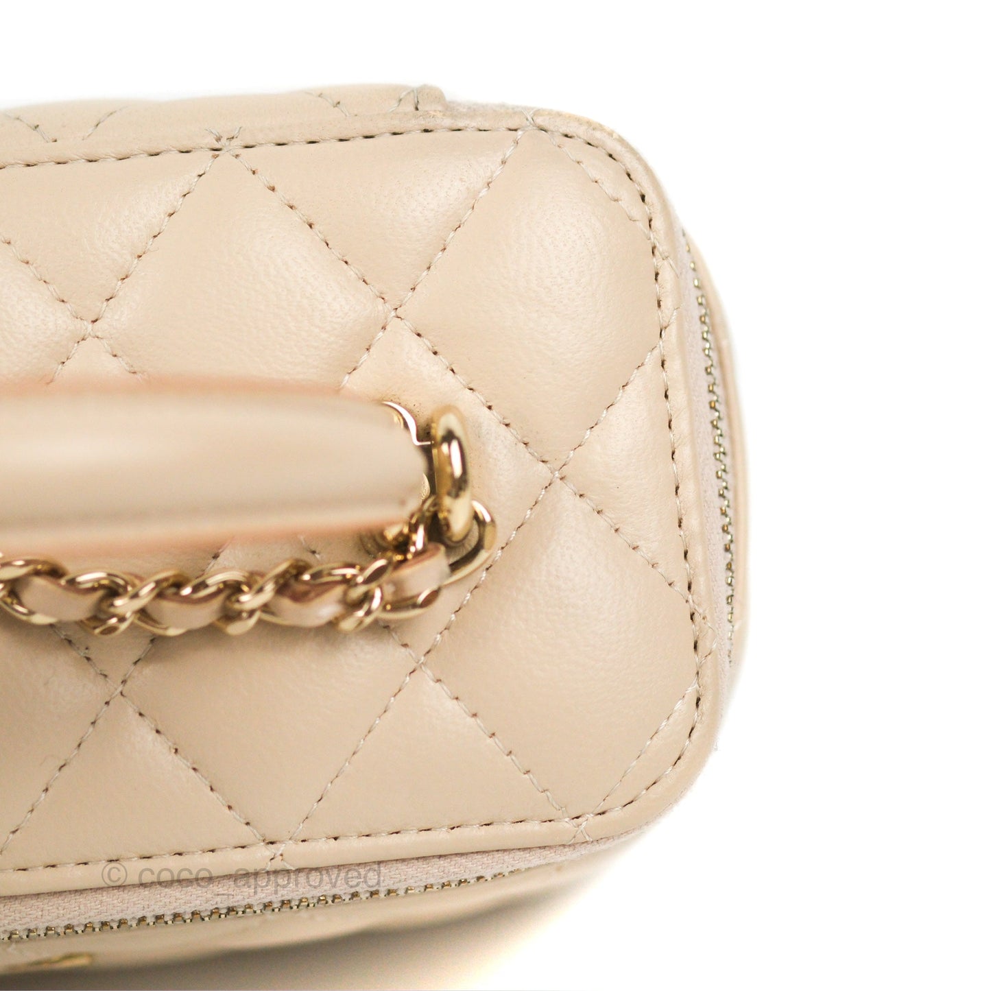 Chanel Vanity Rectangular Top Handle Ecru/Beige Lambskin Gold Hardware 23P
