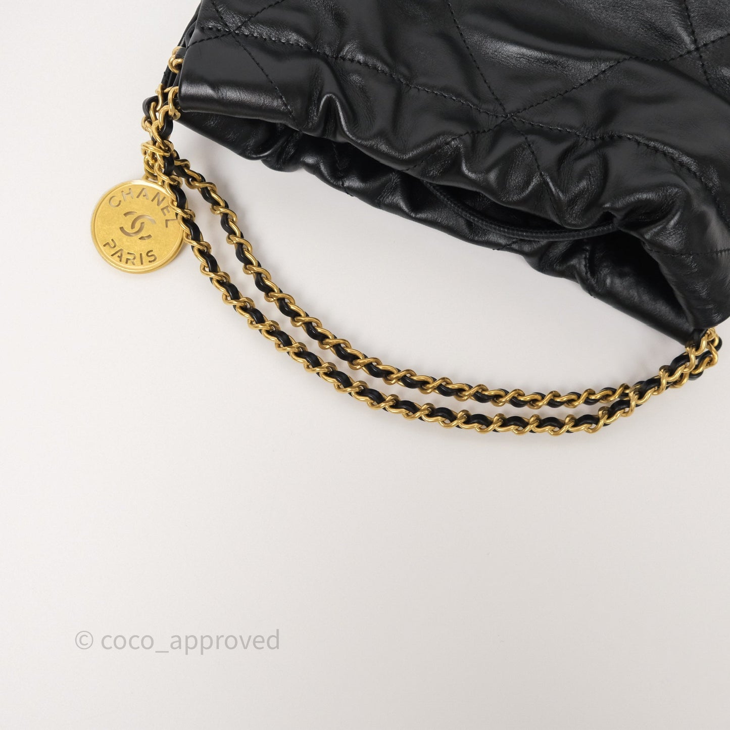 Chanel 22 Mini Bag Black Crumpled Calfskin Aged Gold Hardware