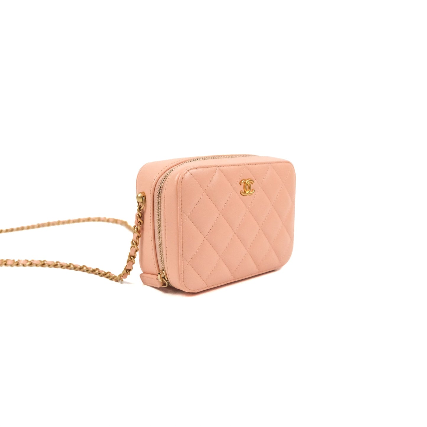 Chanel Mini Pearl Crush Quilted Camera Case Orange Blair Lambskin Aged Gold Hardware