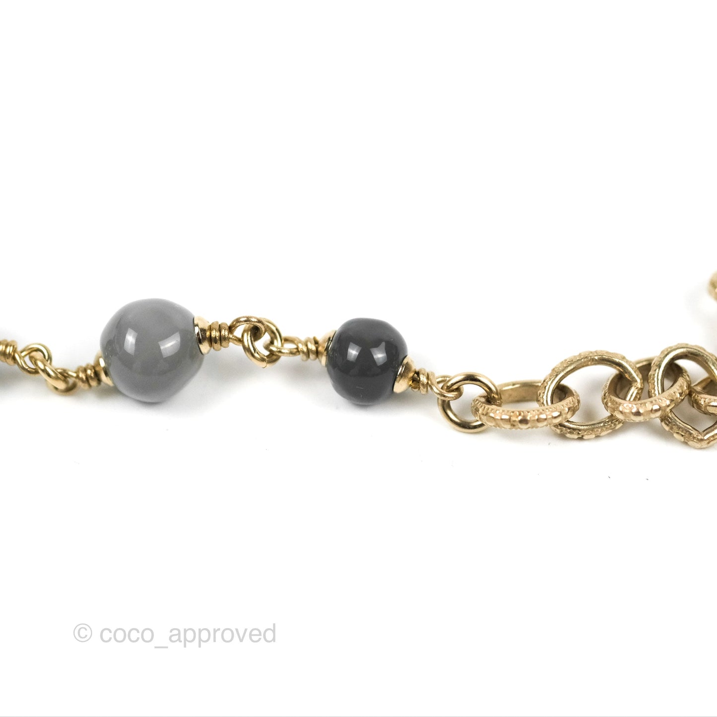 Chanel CC Pearl Gemstone Chain Long Necklace Gold Tone 16A