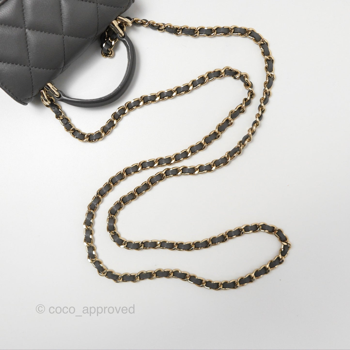 Chanel Mini Handle Clutch With Chain Grey Lambskin Gold Hardware