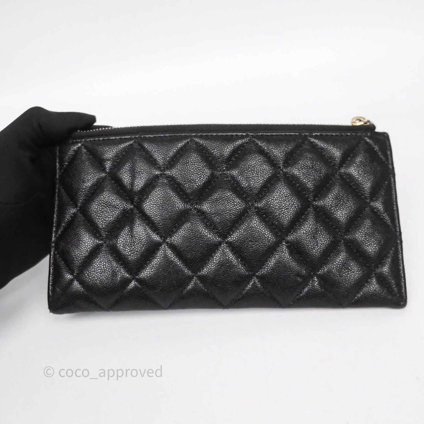 Chanel Boy Zip Long Wallet Black Caviar Gold Hardware