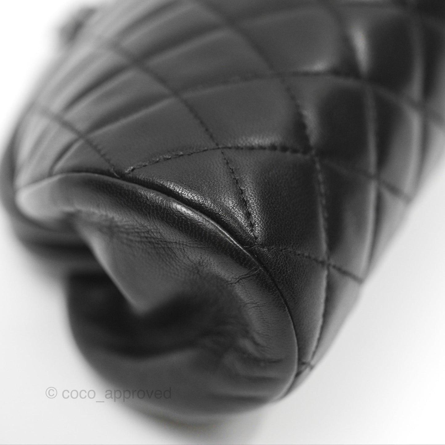 Chanel Quilted Timeless Kisslock Clutch Black Lambskin Silver Hardware