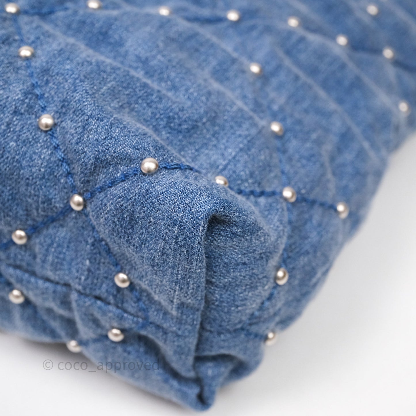 Chanel 22 Small Pearl Studded Denim Silver Hardware