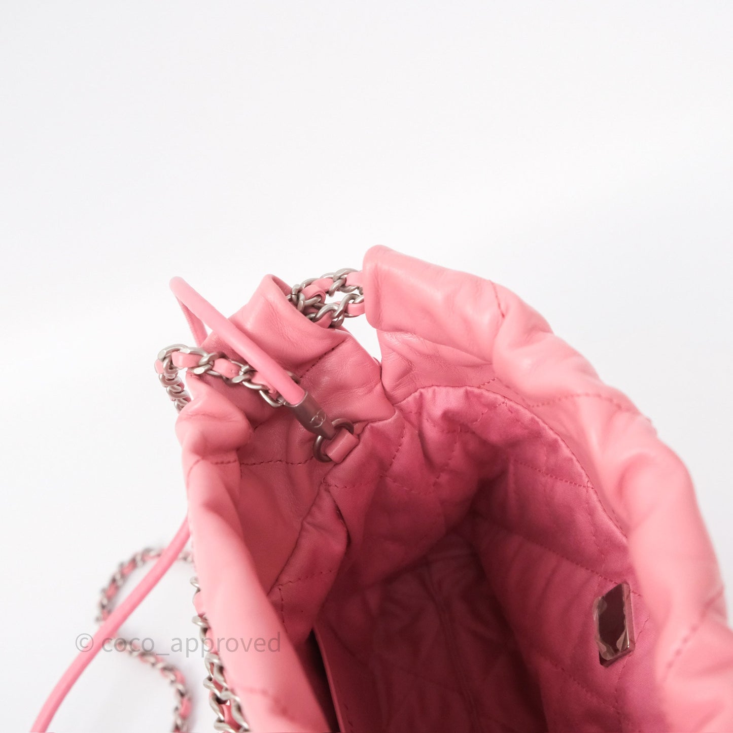 Chanel 22 Mini Bag Pink Shiny Crumpled Calfskin Matte Silver Hardware
