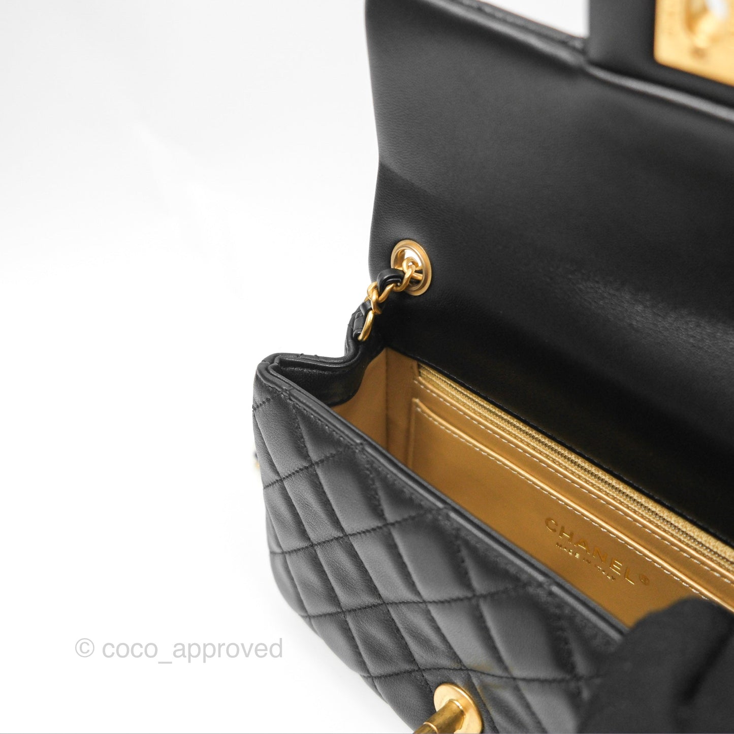 Chanel Pearl Crush Mini Rectangular Quilted Black Lambskin Aged Gold Hardware