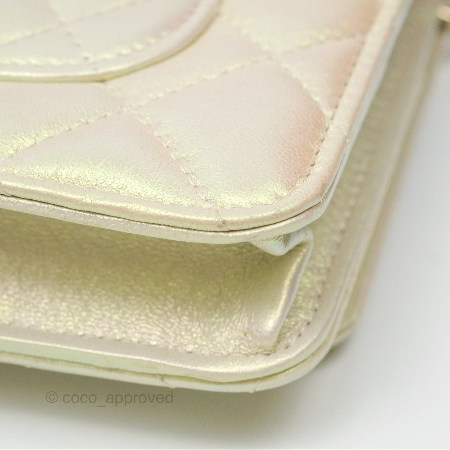 Chanel Quilted Wallet on Chain WOC Iridescent Ivory Gold Hardware 20A