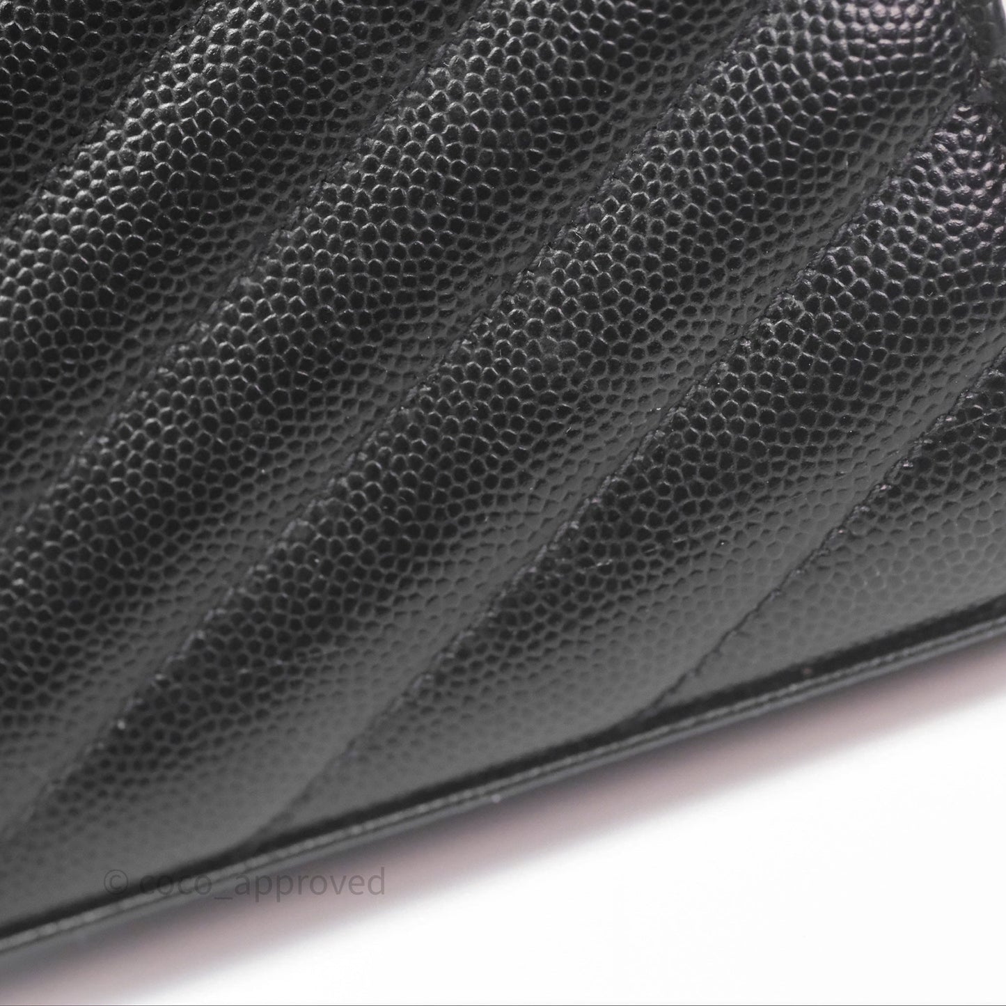 Saint Laurent Wallet on Chain WOC Black Grained Leather Sliver Hardware