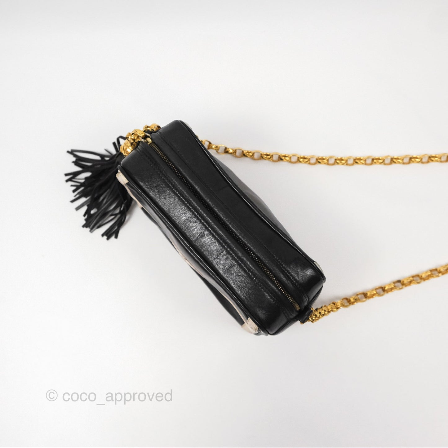 Chanel Vintage White CC Camera Bag Black Lambskin Gold Hardware