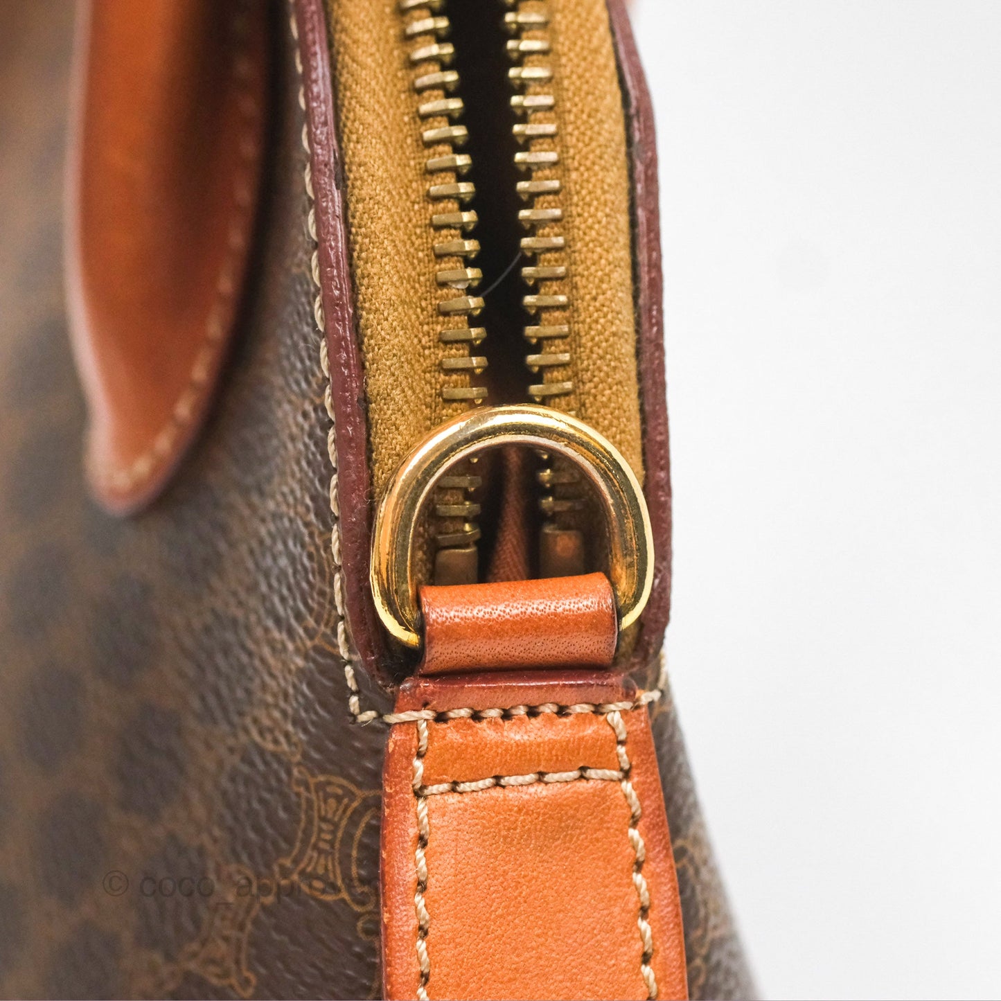 Celine Vintage Macadam Top Handle Bag Tan Brown