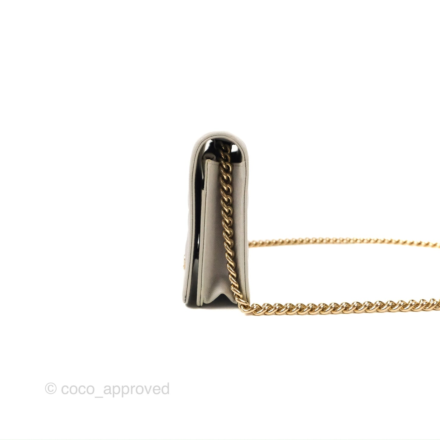 Chanel Quilted Boy Wallet on Chain WOC Light Grey Caviar Gold Hardware