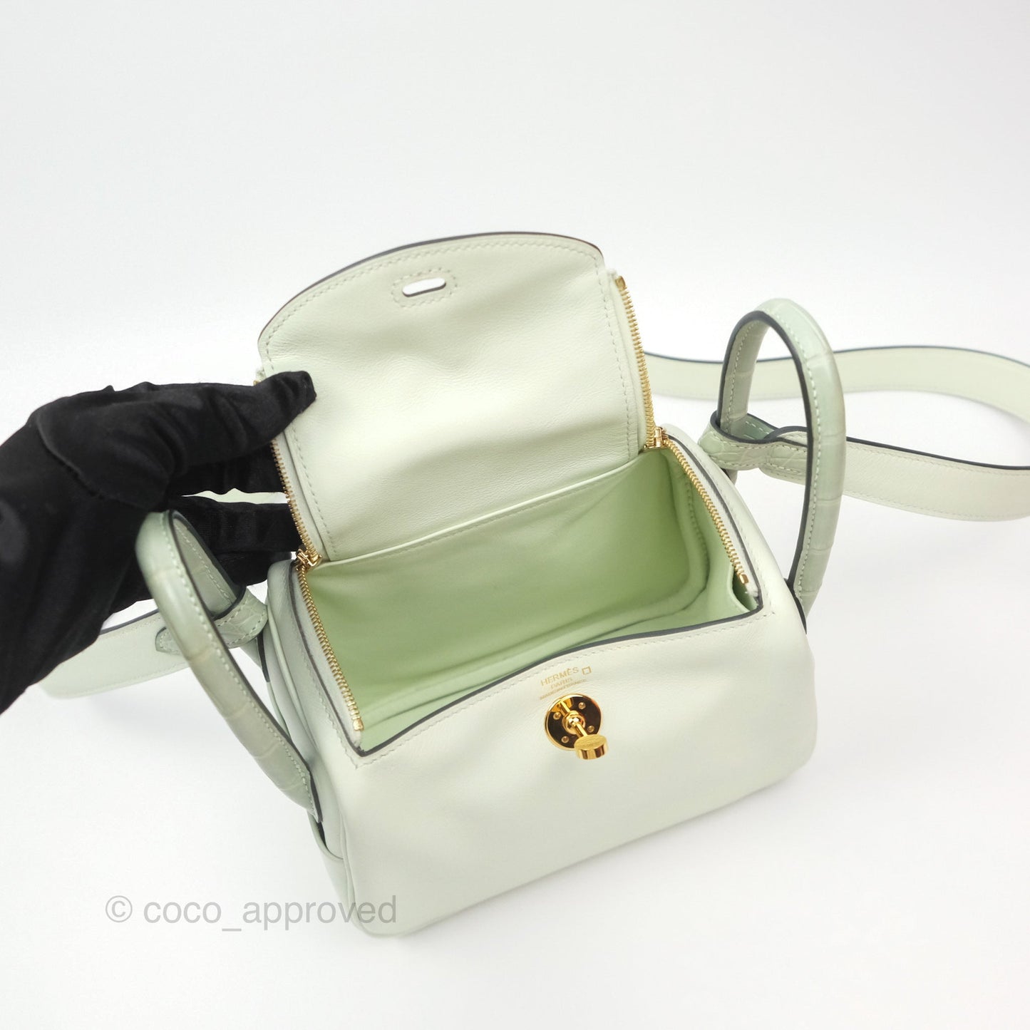 Hermès Mini Lindy Touch Vert Fizz 0S Swift Alligator Handle Gold Hardware