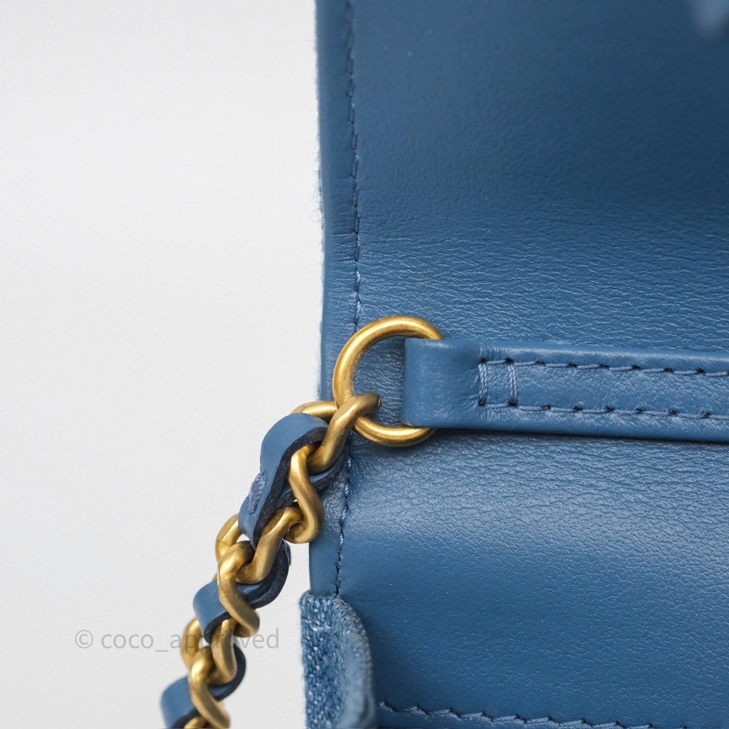 Chanel Quilted Pearl Crush Wallet on Chain WOC Denim Aged Gold Hardware