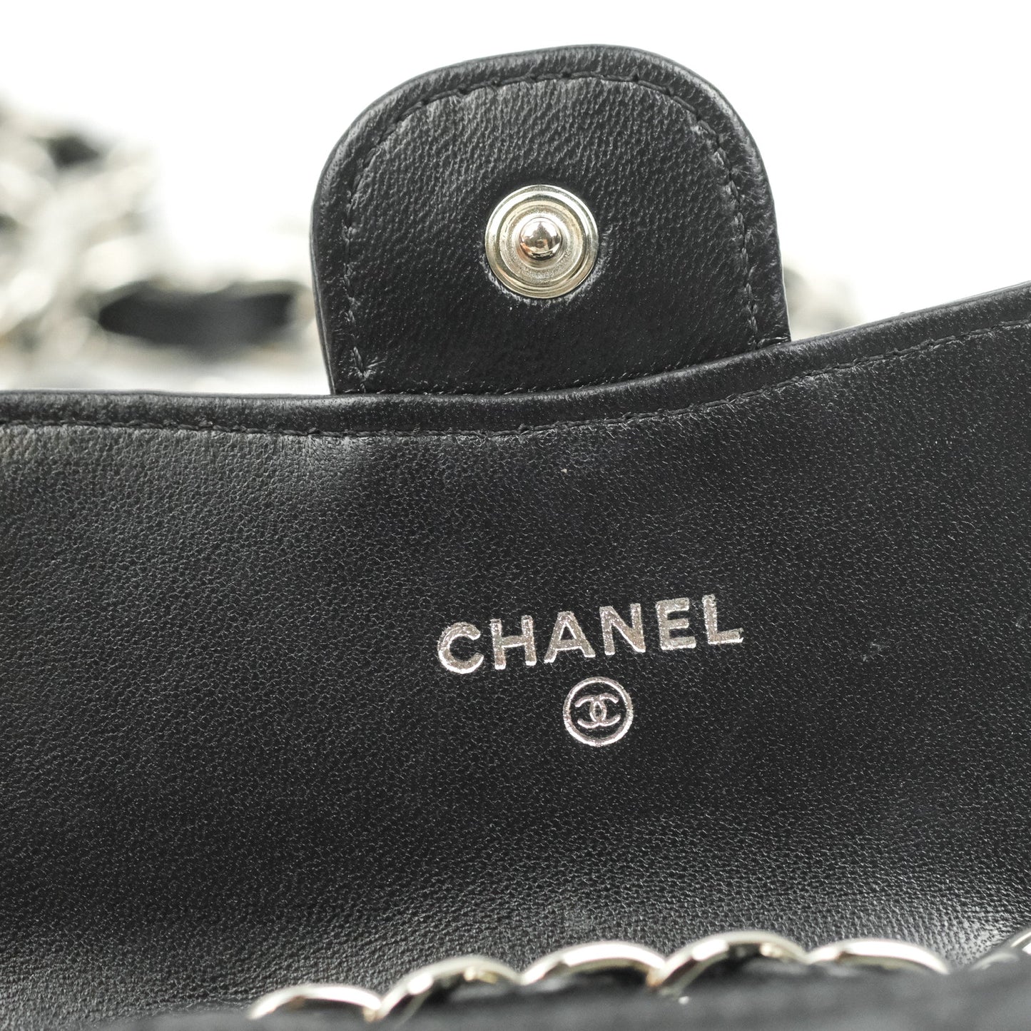 Chanel Mini Card Holder Chain Belt Bag Black Lambskin Silver Hardware 21B