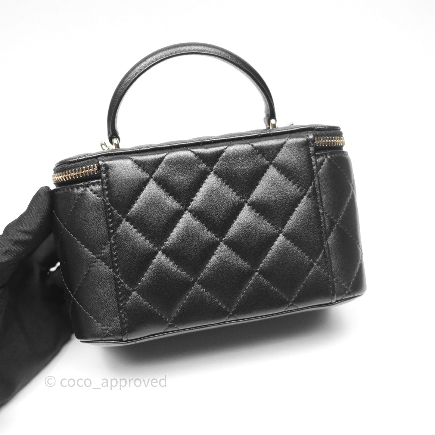 Chanel Vanity Rectangular Top Handle Black Lambskin Gold Hardware
