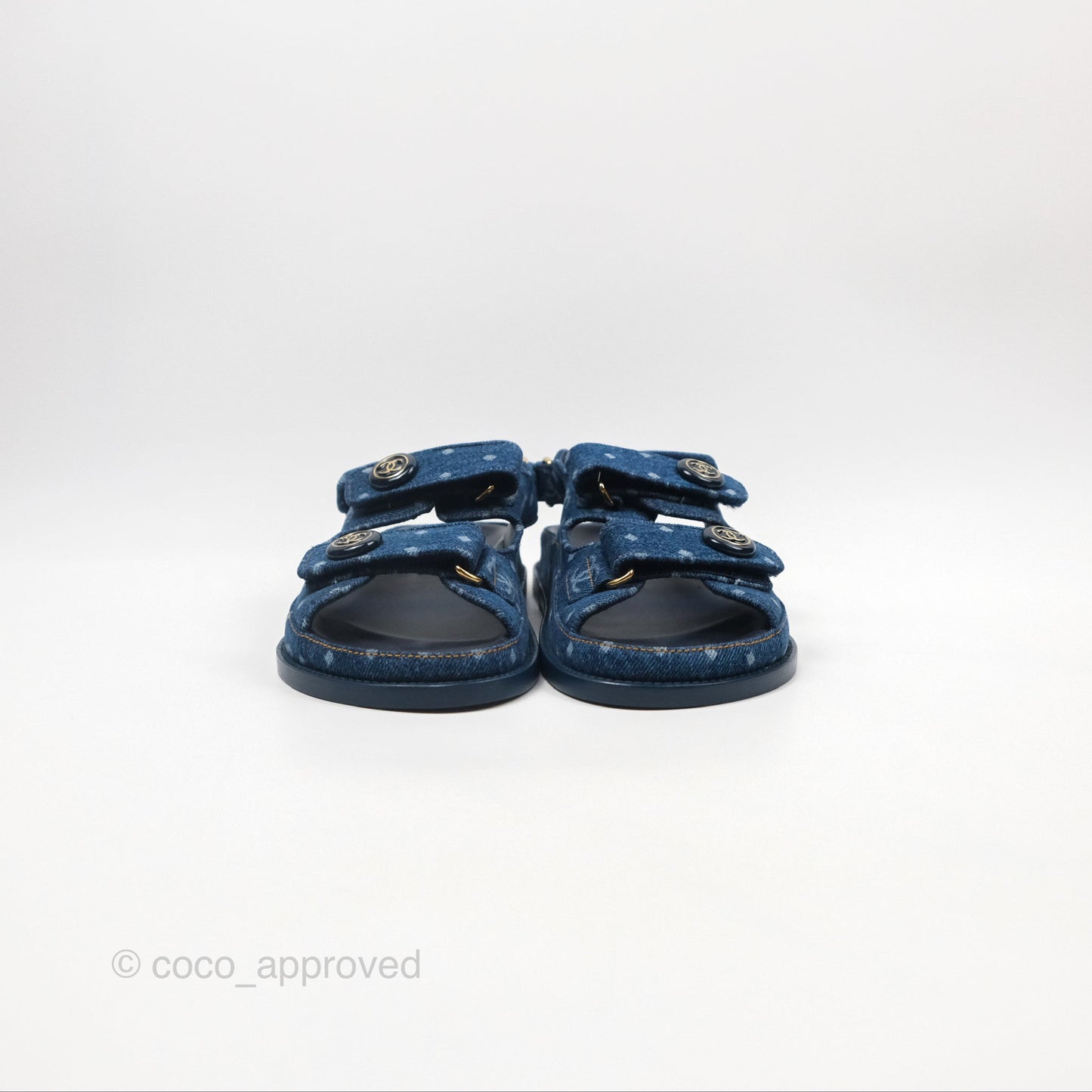 Chanel CC Dots Dad Sandals Denim Blue 23P Size 36.5