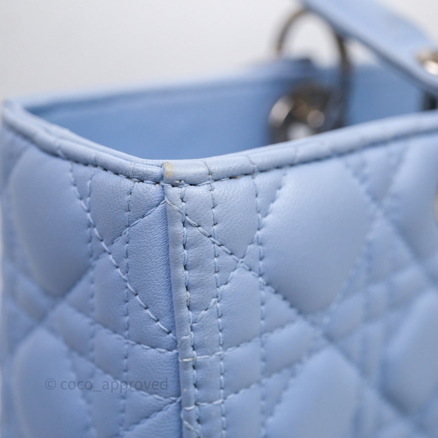 Christian Dior Large Lady Dior Cannage Blue Lambskin Silver Hardware