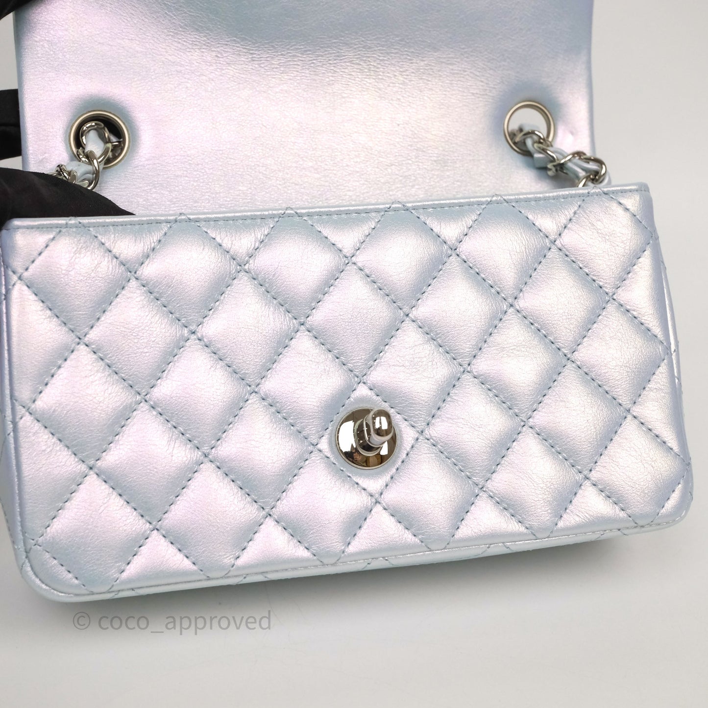 Chanel Mini Rectangular Bag Quilted Iridescent Icy Blue Silver Hardware