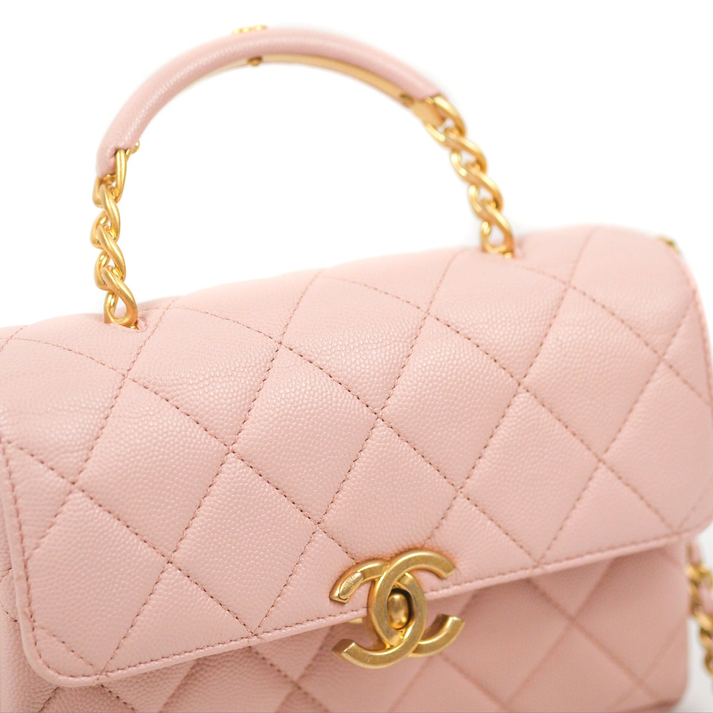 Chanel Carry Me Top Handle Flap Bag Pink Caviar Aged Gold Hardware 23S