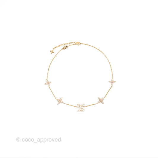 Louis Vuitton Iconic Tresor Necklace White/Pink Crystals Gold Tone