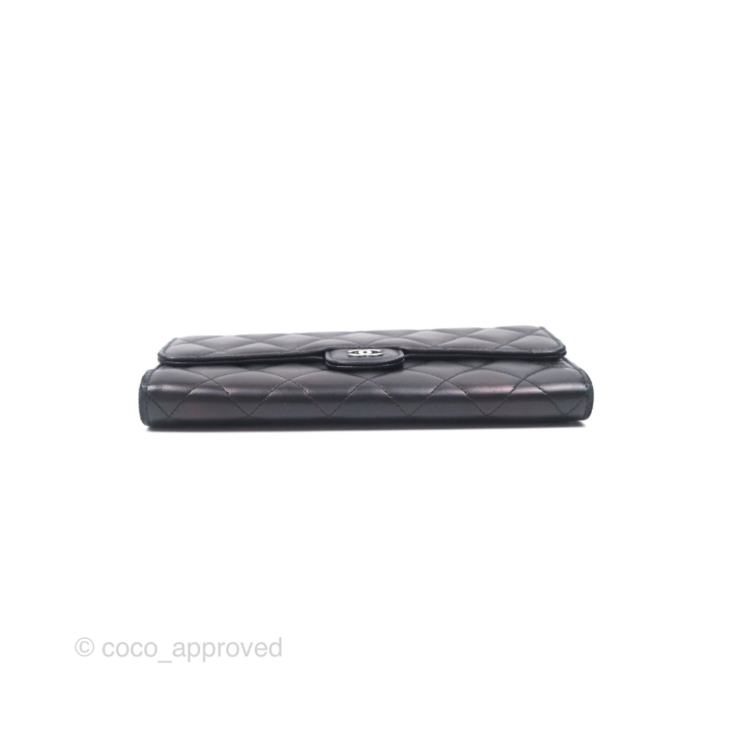 Chanel Quilted Classic Zip Long Wallet Black Lambskin Silver Hardware
