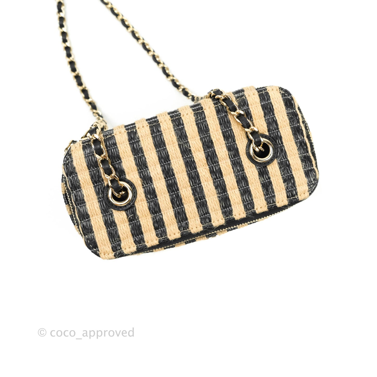 Chanel Vanity with Chain Raffia Jute Thread Black & Beige Gold Hardware