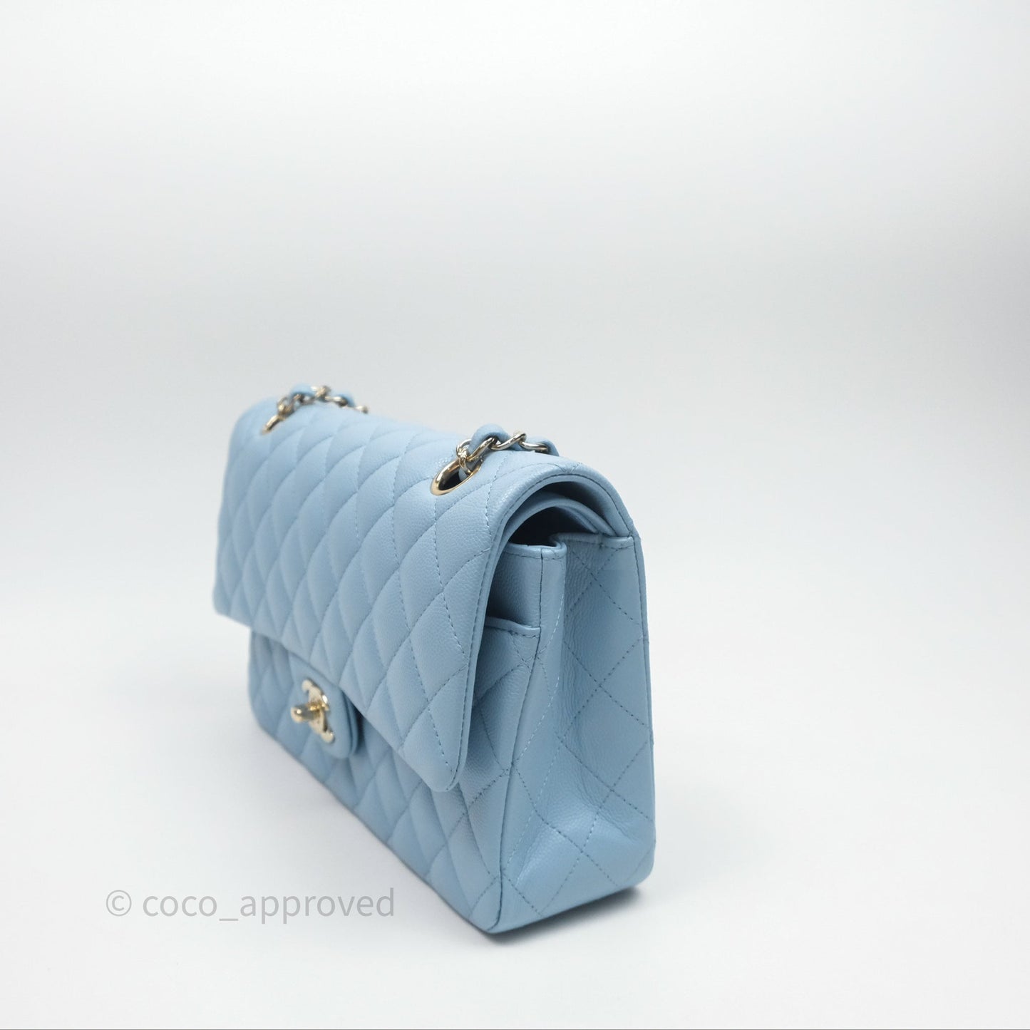 Chanel Classic M/L Medium Flap Quilted Blue Caviar Gold Hardware