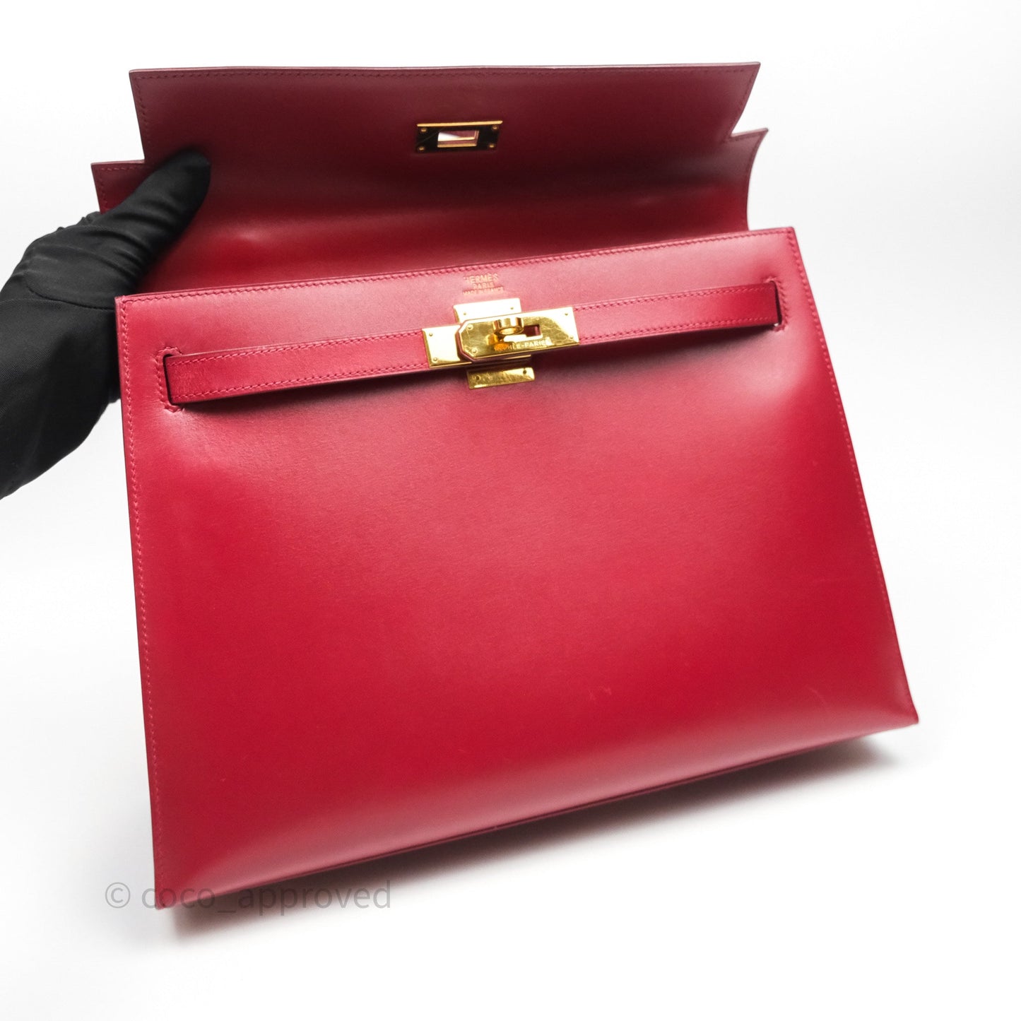 Hermès Vintage Kelly 32 Sellier Rouge Hermes 55 Box Leather Gold Hardware