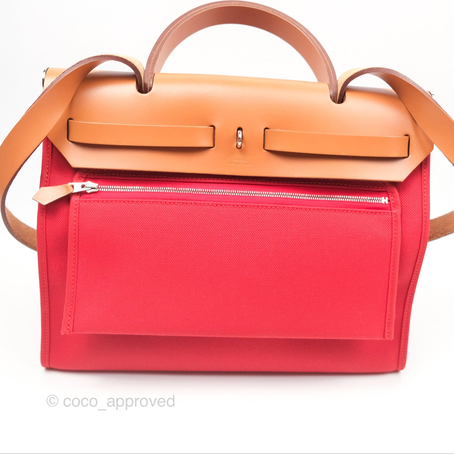 Hermès Herbag Zip 31 Rouge Tomate S5/ Naturel 27 Canvas Palladium Hardware