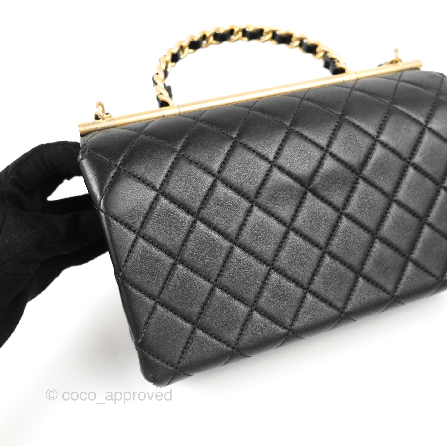 Chanel La Parisienne Top Handle Flap Bag Black Lambskin Aged Gold Hardware