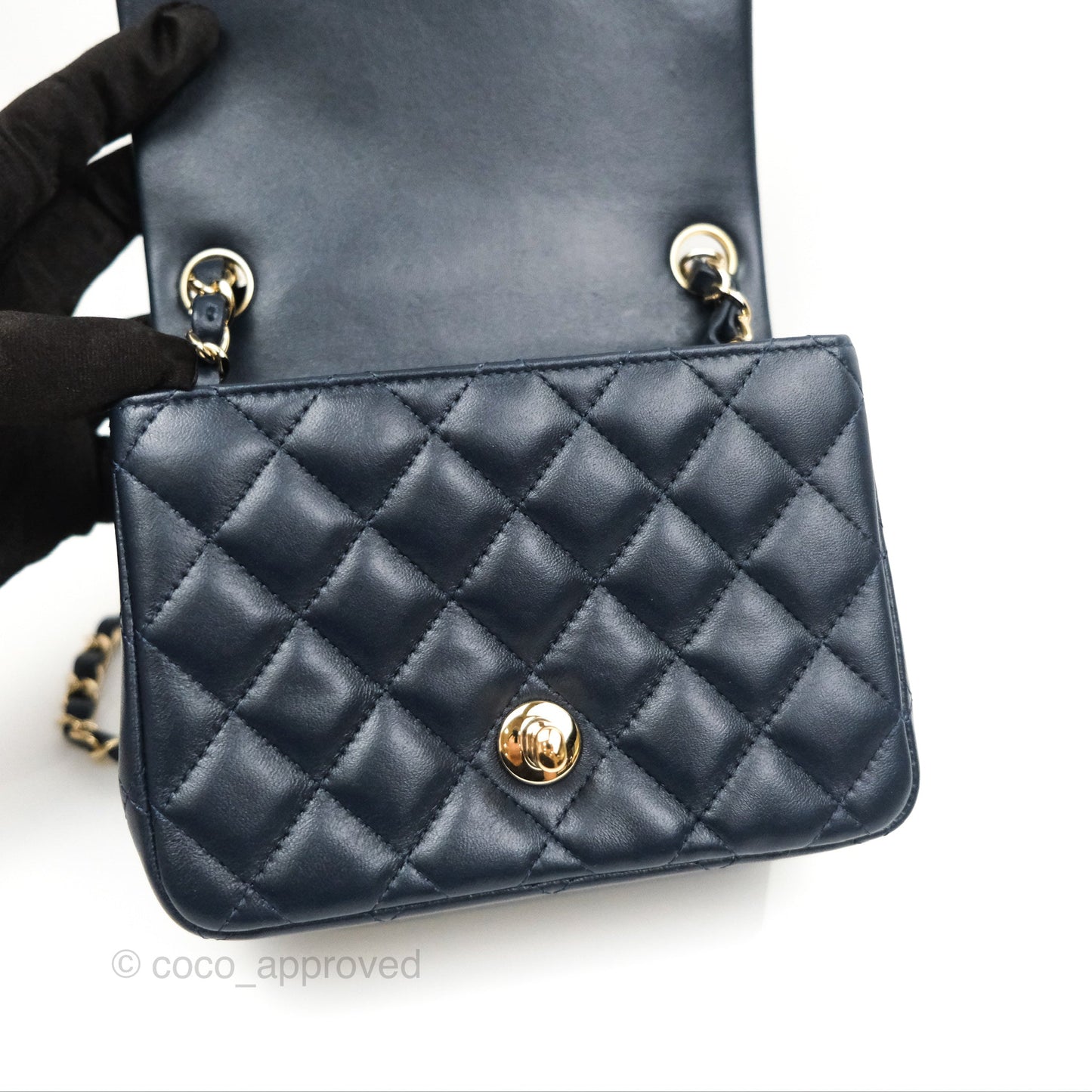 Chanel Mini Square Quilted Navy Lambskin Gold Hardware