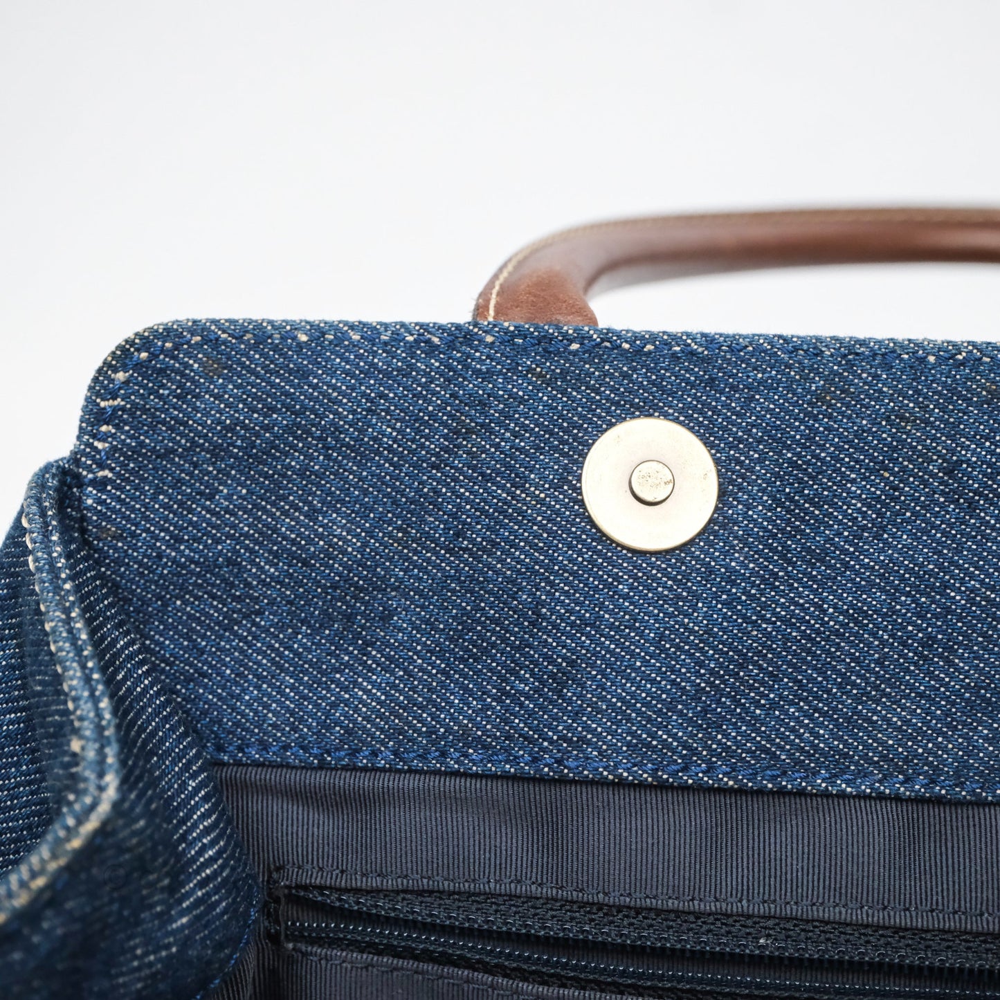 Chanel Vintage CC Tote Bag Denim Brown Leather